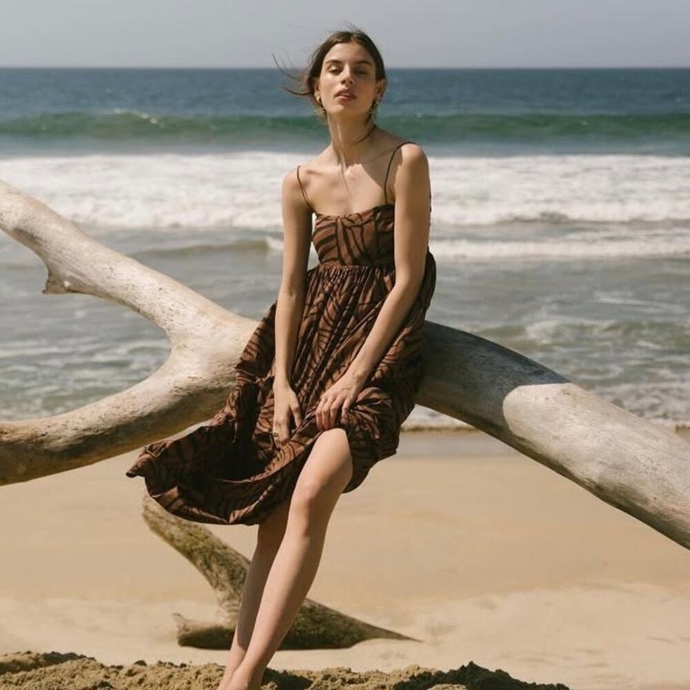 Rails Lucille Moroccan Nights Brown & Black Print Cotton Sundress Midi Dress XS